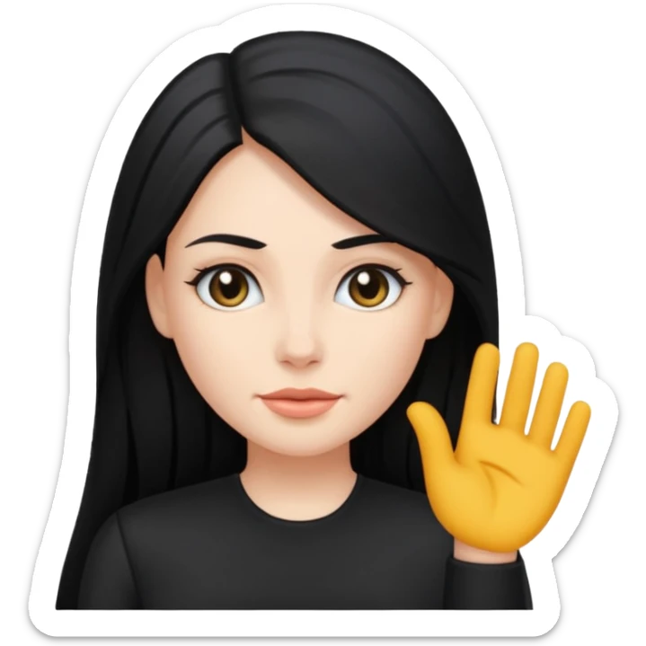 femme blanche, cheveux long, lisse et noir. Vêtement noir sticker