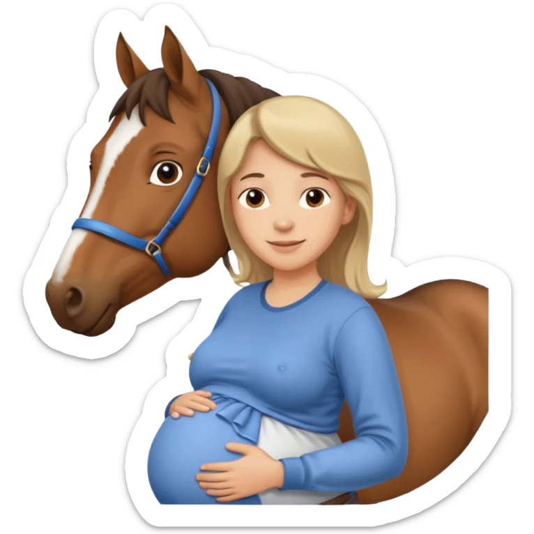 pregnant man in casual wear near horse sticker