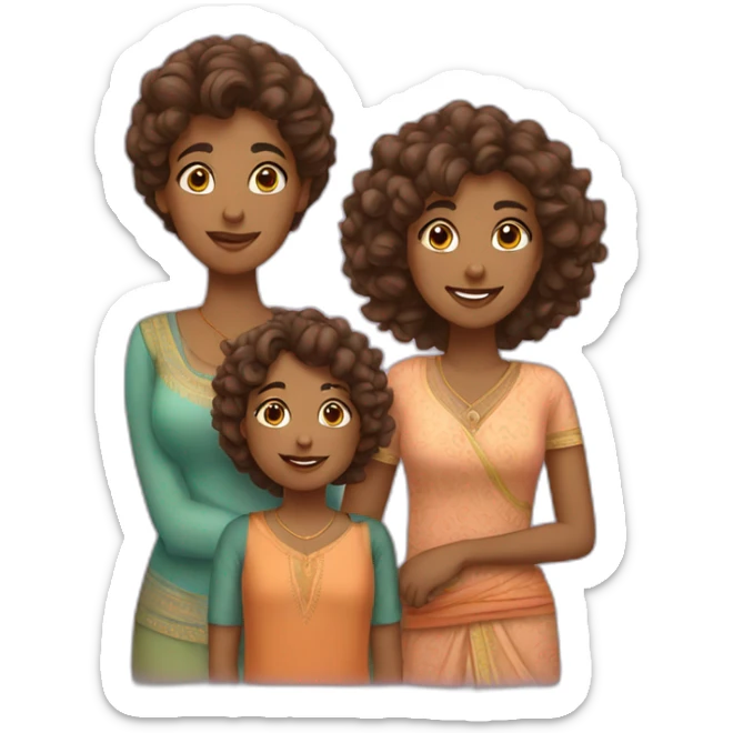 indian family with one mom and one daughter curly hair sticker