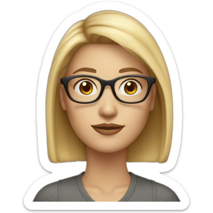 30 year old white woman with staright mid lenght blond hair and rounded glasses sticker