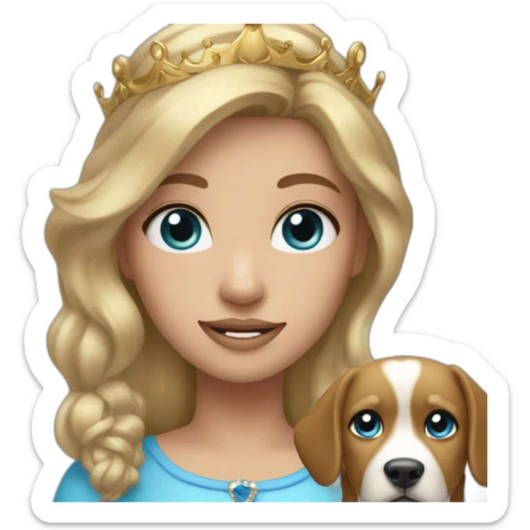 girl dark blonde hair blue eyes crown and a dog sticker