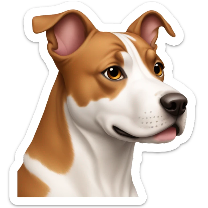 a beautiful white dog with brown eyebrows of the Amstaff breed with uncapped ears sticker