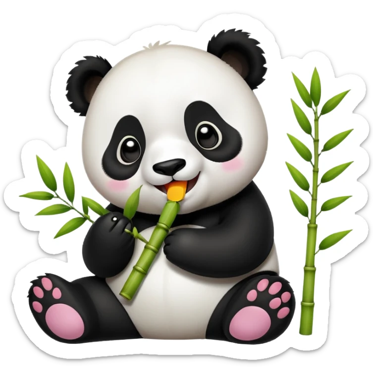 Chengdu Giant Panda Research Base with cute panda, simplified emoji style with bold outlines and bright colors, cartoon style panda with bamboo sticker