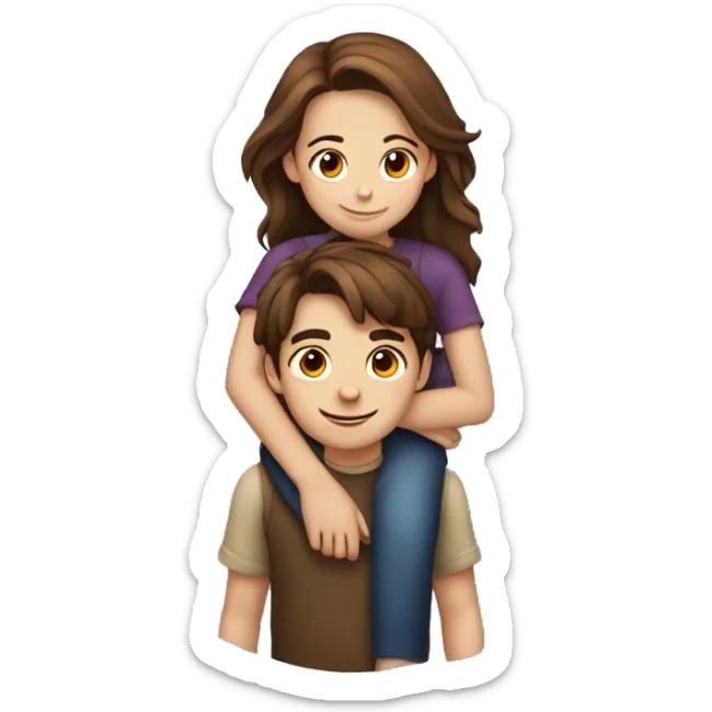 Girl with brown hair hugging boy with brown hair sticker