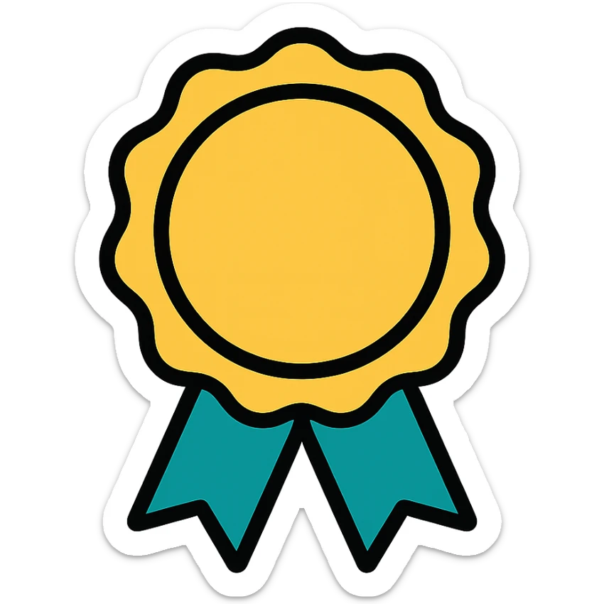 vector icon of a gold guarantee seal emblem with colorful accents, modern seal shape, elegant and minimalist flat design, isolated on white, award badge style, 2D flat vector, trending icon look, soft shadows, no text, commercial use sticker