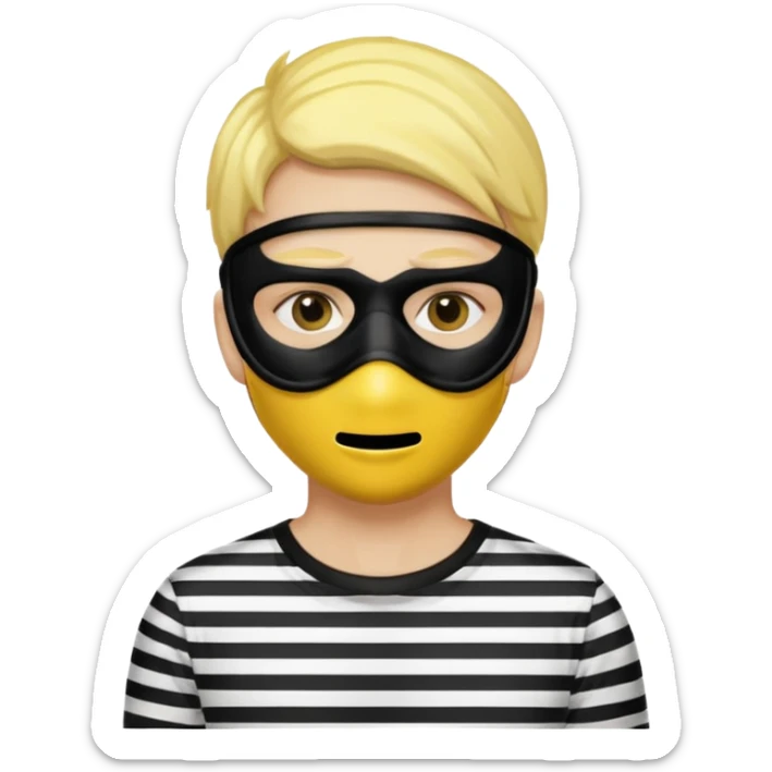 Make a robber emoji with yellow skin and white and black shirt with a mask thats black sticker