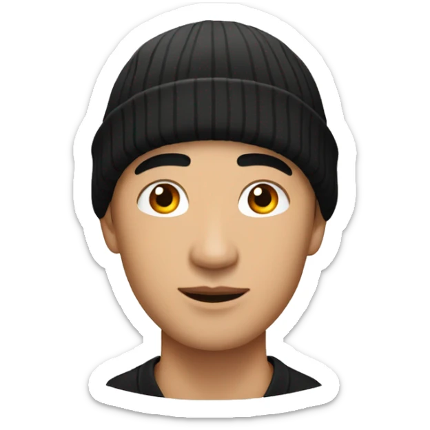 A handsome Asian man with face tattoos, wearing a black beanie hat and earrings sticker