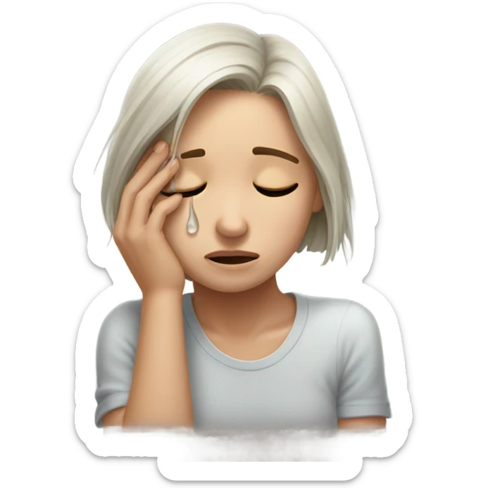 close-up portrait of crying girl head laying on arm  sticker
