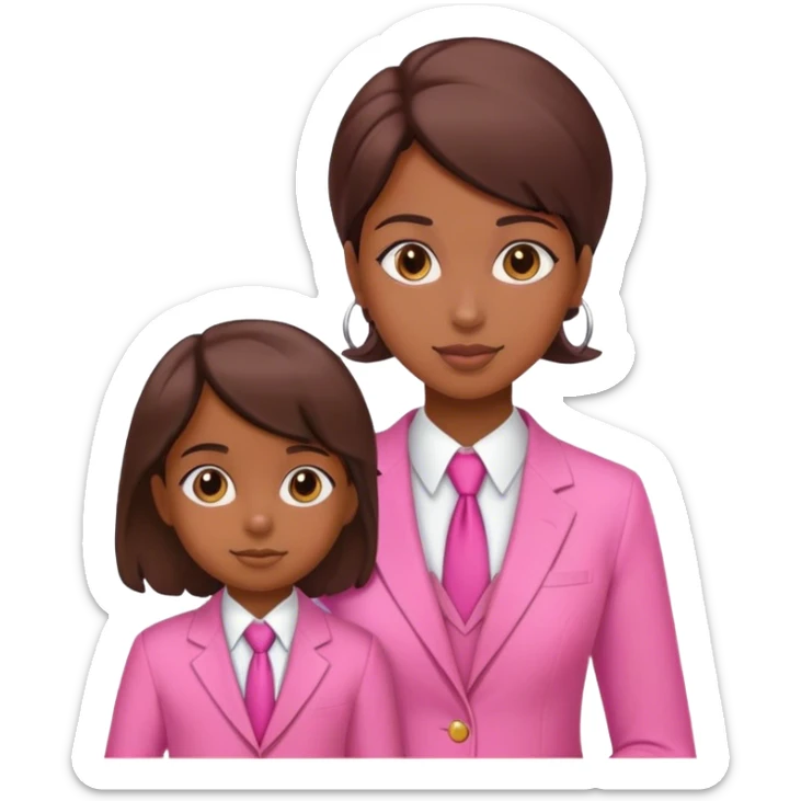 Brune girl pink suit with child sticker