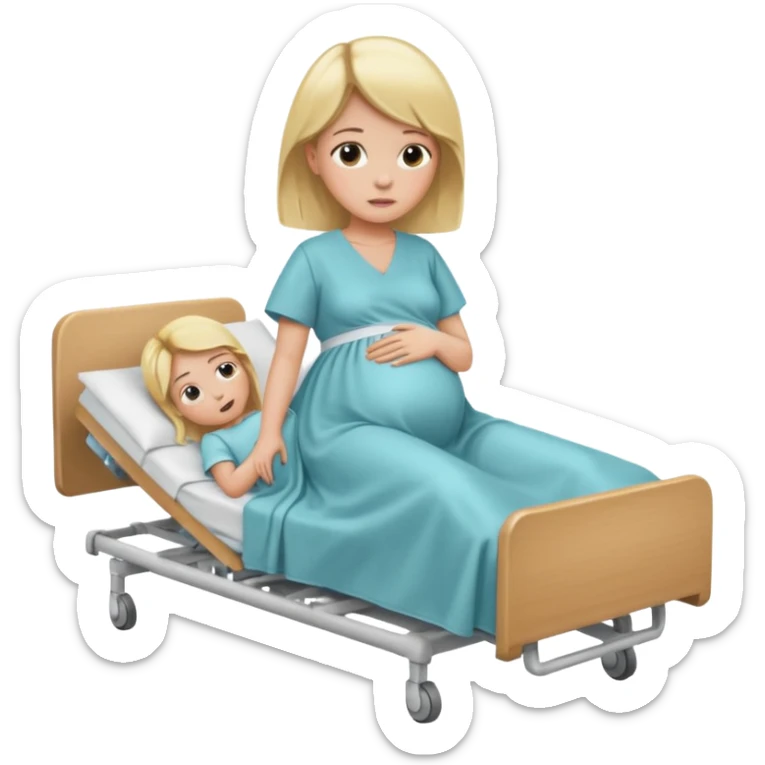 One blonde Pregnant woman in hospital bed with legs elevated unhappy sticker