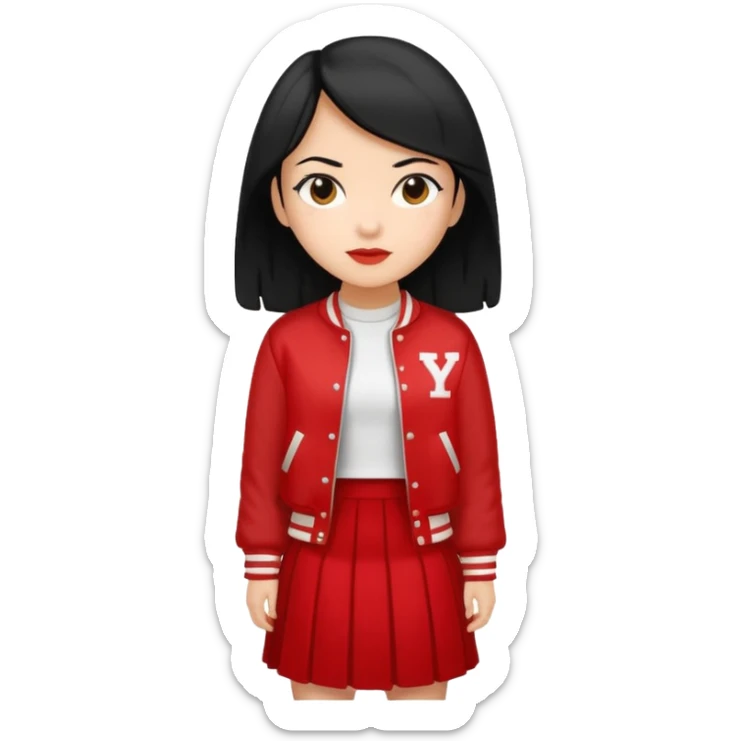 black color long hair girl with varsity jacket and log long skirt sticker