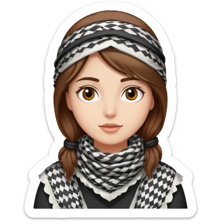 A girl wearing a Palestinian keffiyeh, brown hair, beautiful and fair skinned sticker