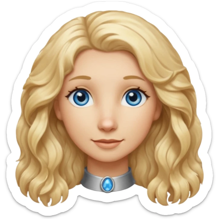 Long, straight, blonde hair, blue eyed woman.   Wavy, blonde goldendoodle sticker