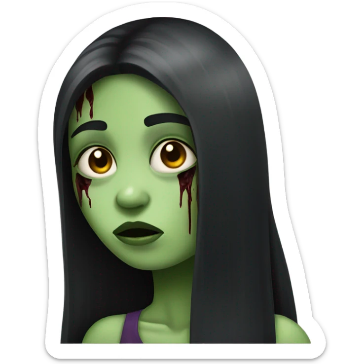 girl zombie with black long hair and franja  sticker