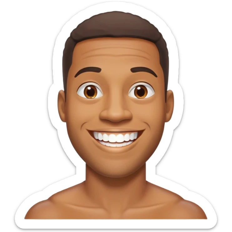 smiling black man with big teeth, standard male haircut, oval face, Rio de Janeiro theme, no glasses, carioca sticker