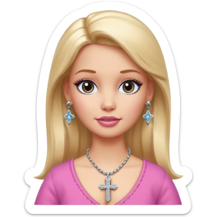 Barbie emoji with earrings and nose piercings and a cross necklace  sticker