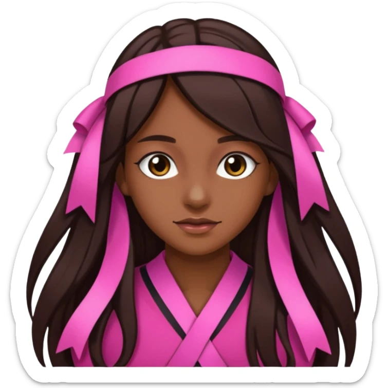 arikan, dark long hair whit pink ribbons. brown skin sticker