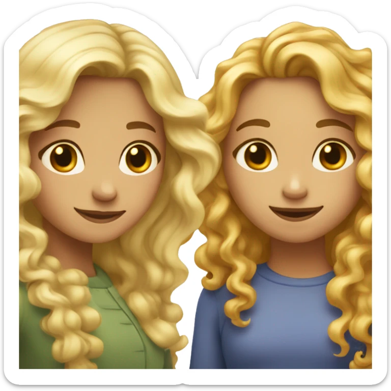 two friends hugging: girl with curly brown hair and girl with wavy long blond hair  sticker
