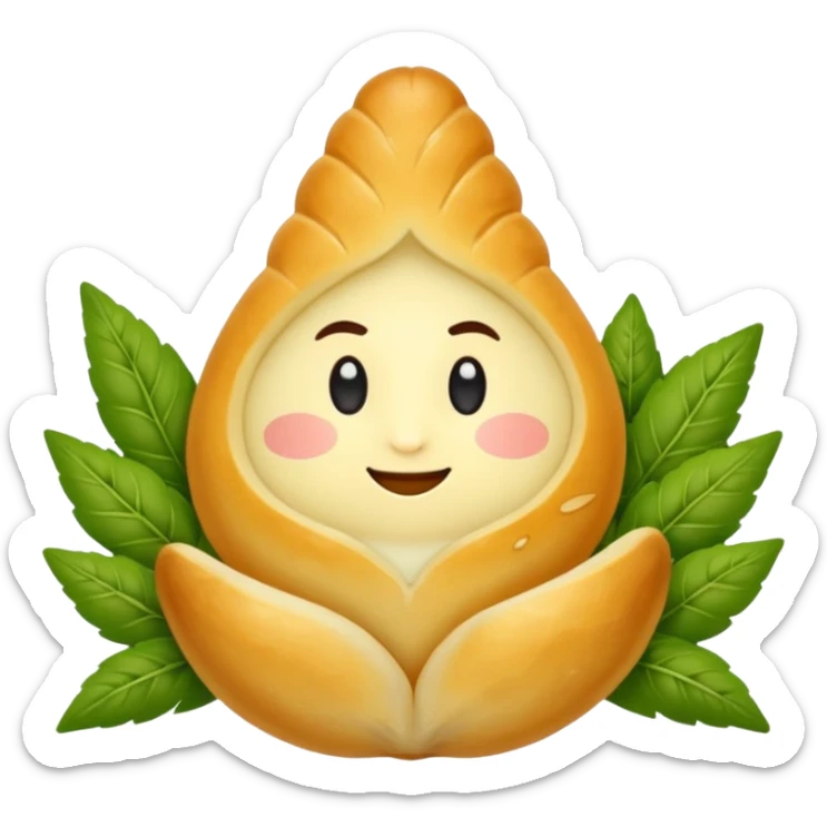Georgian cuisine avatar in bright emoji-style illustration. Khachapuri and herbs, rich golden and green colors, simple shapes, flat design, strong character. Without human sticker