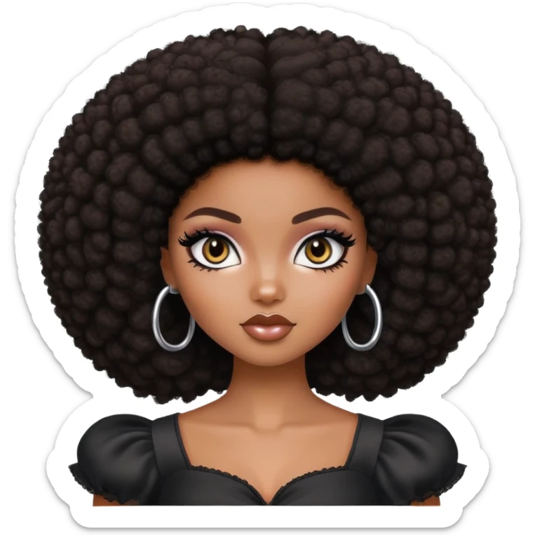 pretty bratz girl, dark brown afro, dark brown eyes, black eyeliner, deep black skin sticker