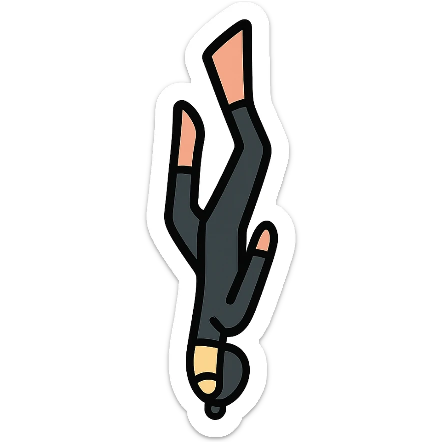 color icon of a freediver with fins on legs, going down, wearing black wetsuit sticker