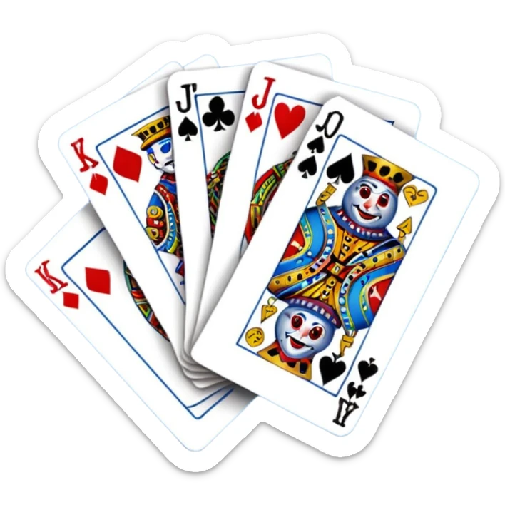 bunch of poker cards, with crazy colorful jolly jokers inside sticker