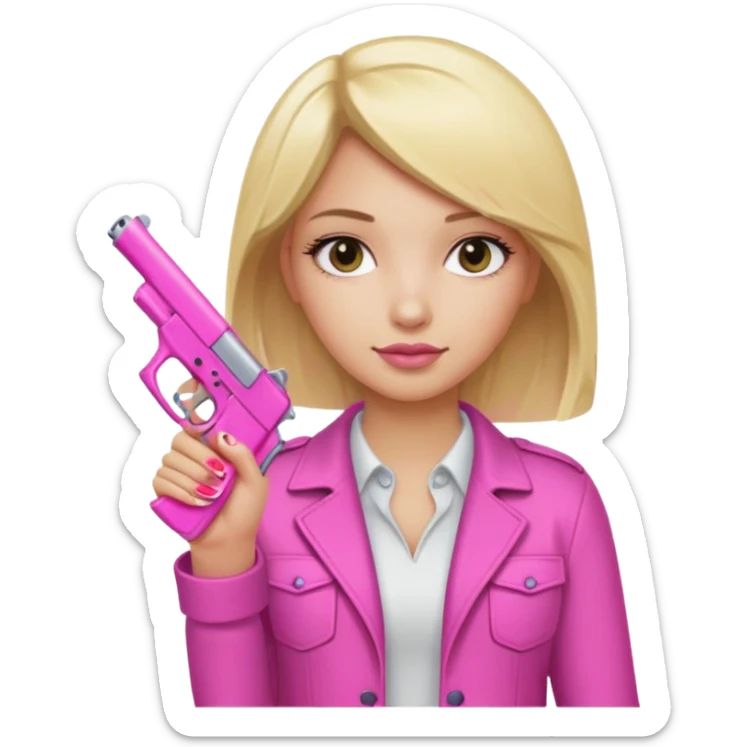 Rican  Girl blonde hair hand pink nails holding pink gun sticker