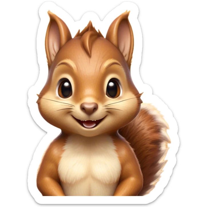 Cinematic Cheeky Squirrel Portrait Emoji, Head cocked to one side with a cheeky smirk and sparkling, impish eyes, featuring a compact, agile form with a luxuriously bushy tail and perky ears, Simplified yet remarkably expressive features, highly detailed, glowing with a playful, golden glow, high shine, mischievous and lively, stylized with an air of woodland naughtiness, soft glowing outline, capturing the essence of a cheeky squirrel that seems poised to leap out of the screen with a fun-loving attitude! sticker