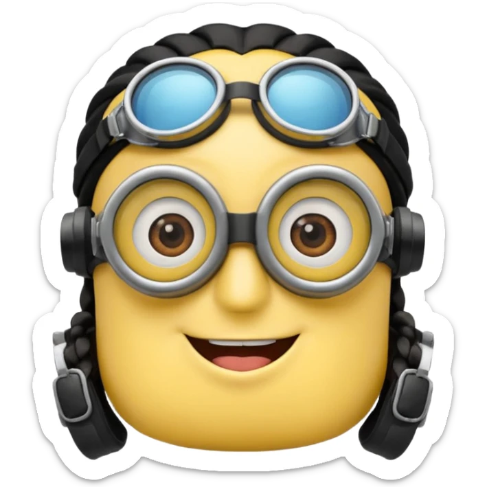 Minion emoji with a round head like normal emojis and a smurk like this emoji but a minion so basically that emoji with the goggles and the hair and not a funny head shape 😏 it should look like an actual minion not a human with minion hair  sticker
