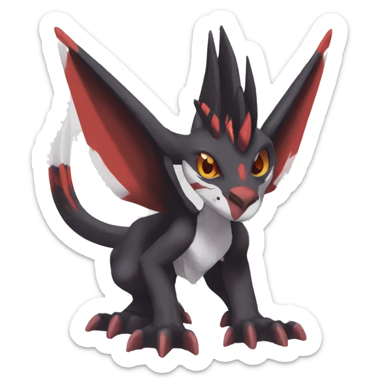 Black Cool Edgy Anthro Noivern-Nargacuga Fakémon  with White and Red Edgy markings sticker