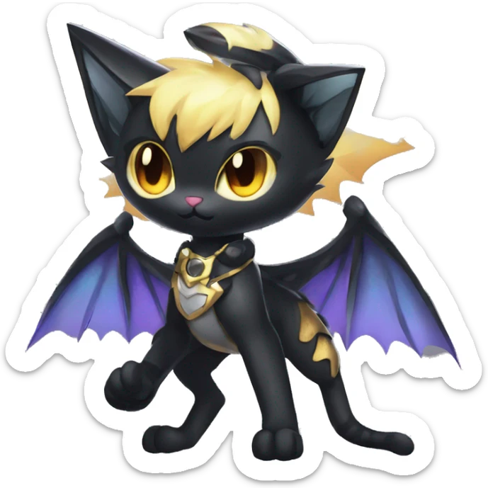 Shiny Cool Punk Black beautiful fantasy Kawaii Sona Fakemon-cat-animal with edgy bat-wings-ears Full Body sticker