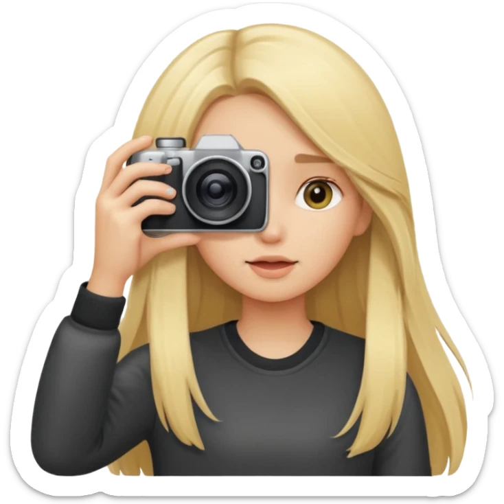 blonde cartoon girl taking picture camera in front of her face long hair sticker