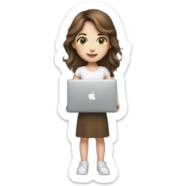 Girl with brown hair and white skin hold macbook sticker