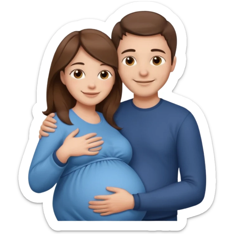

"Men with short brown hair and fair skin hugging a pregnant woman with long brown hair and fair skin from behind, smiling."



 sticker