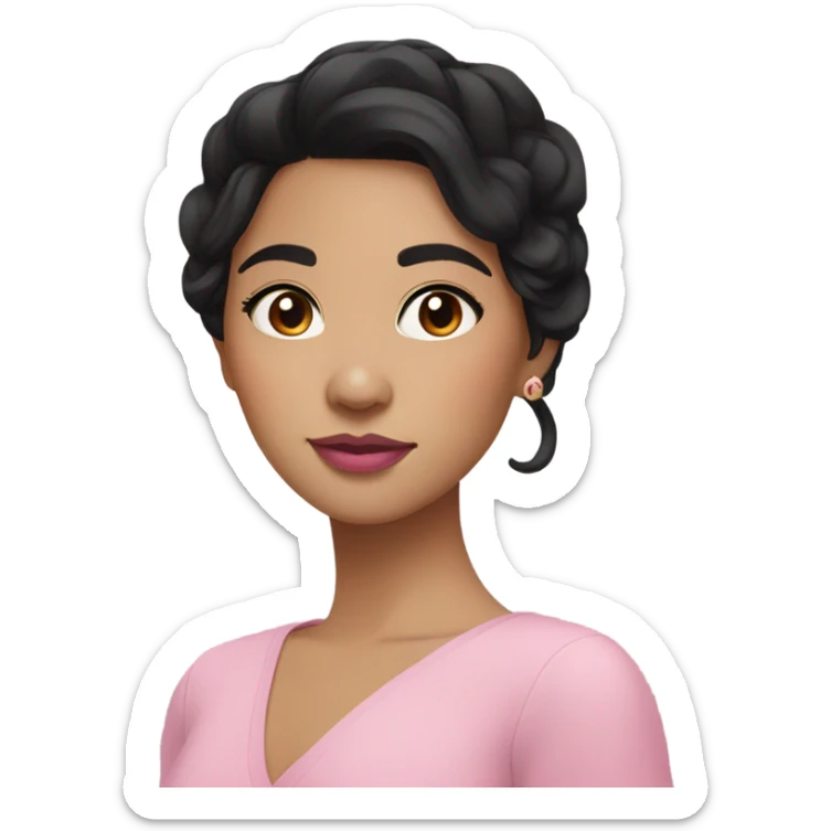 Thick medium black hair brown eyes and pink lip and pink cheek Filipino lady sticker