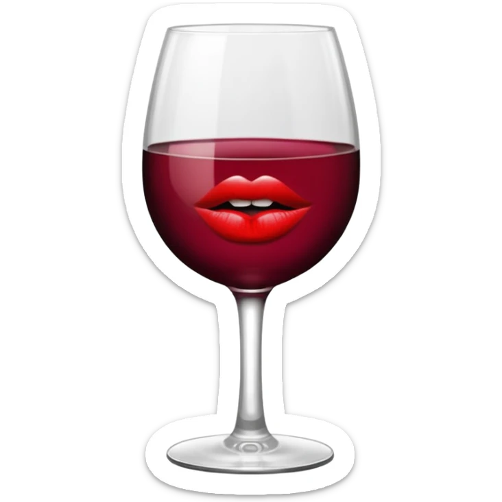 wine glass half full of red wine with a lipstick kiss print on the rim sticker