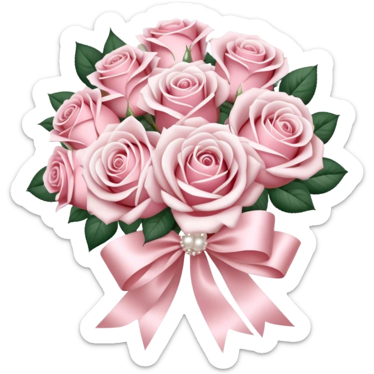 beautiful large aesthetic bouquet of roses in vintage style of white and powder pink color obligatory pearl silk ribbon  sticker