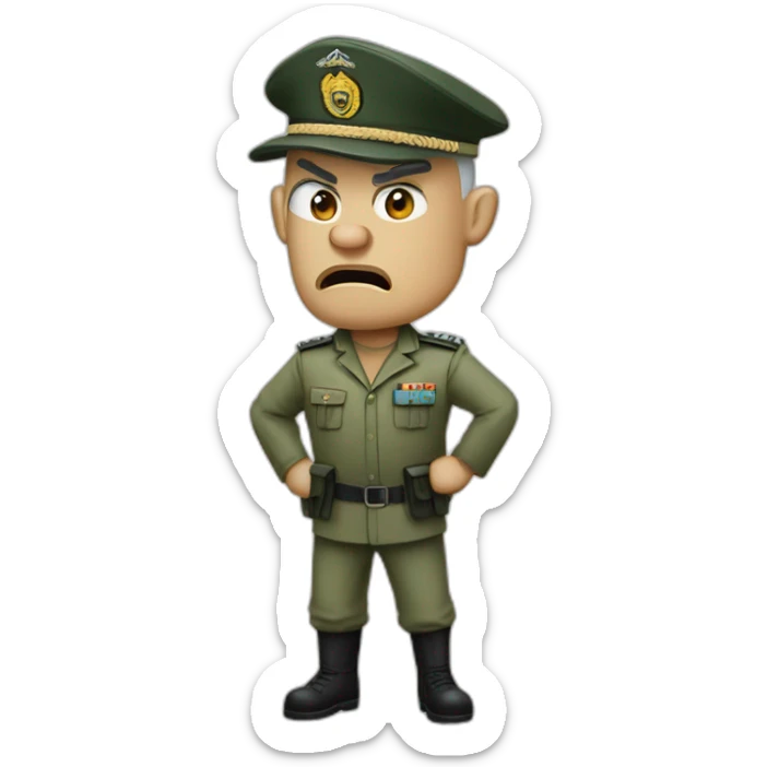 cyan beret bald angry 50 years old man no hair furious very angry frown with khaki idf uniform ultra furious sticker