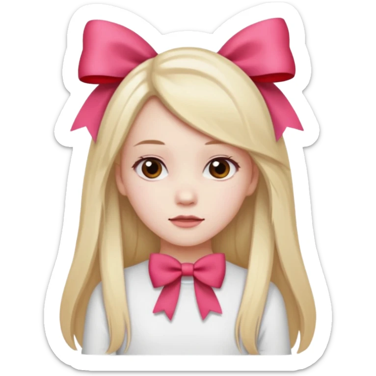 girl with long hair with side parted pale skin red pink bow in her hair and wearing a white basic top sticker