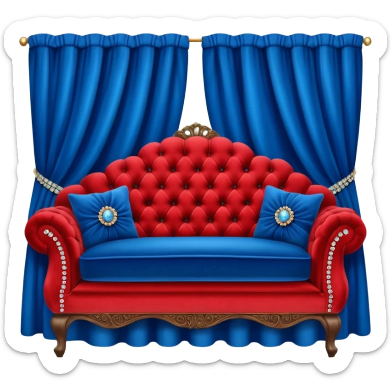 Vintage velvet red red sofa with rhinestone buttons and blue curtains in the background sofa with rhinestones buttons sticker