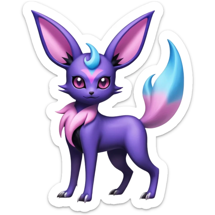 Shiny Exotic Badass Magical Ethereal Royal Mysterious Gothic Noibat-Espeon-Umbreon-Sylveon-Pokémon-Fakémon-hybrid-creature (full body) with horns sticker