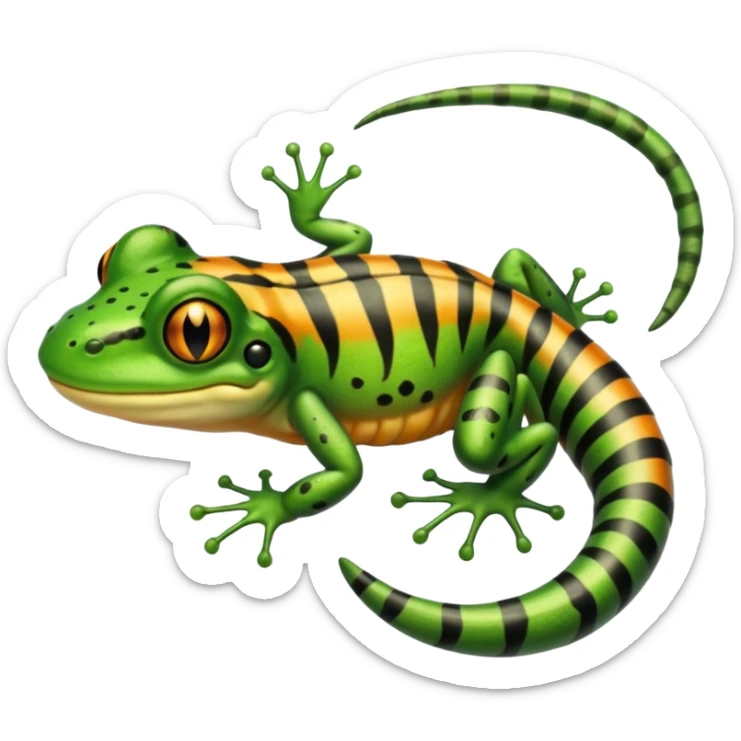 Frog with tiger body and scorpion tail and with mullet hairstyle sticker
