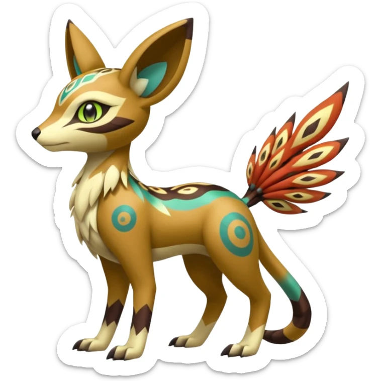 Tribal Colorful Exotic Fionbri-Kalon-Falvie-Vernid-Meloetta-Pokémon-Fakémon-Digimon-Spectrobe-hybrid-fusion, full body sticker