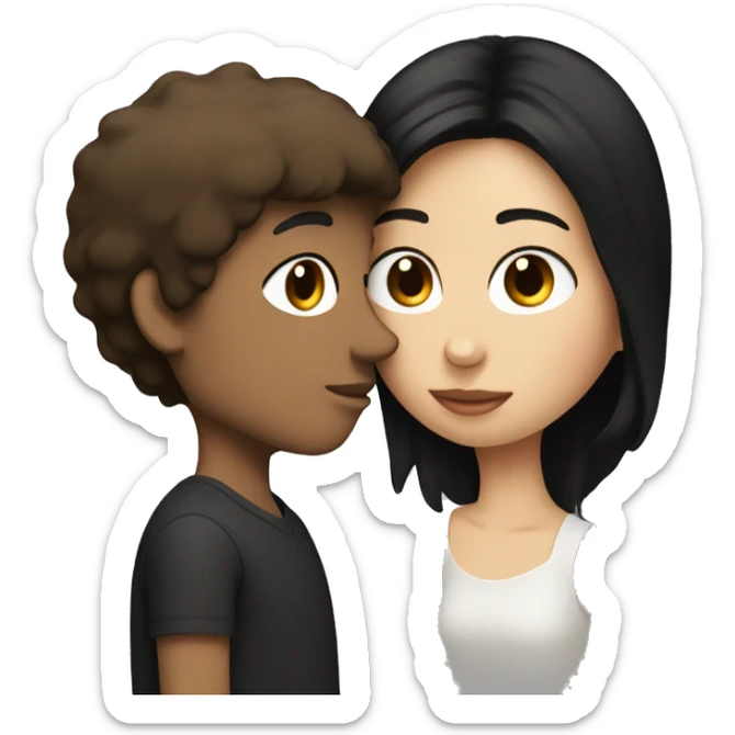 white boy with dark brown hair kissing his girlfriend who is brown with black straight hair sticker