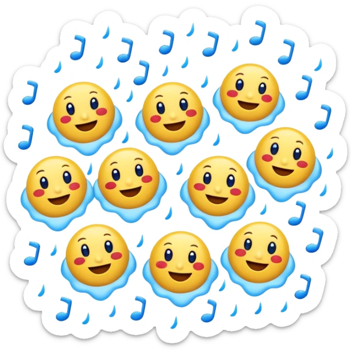 group of cartoon number fives with happy faces, tumbling down as if raining, bright emoji style sticker