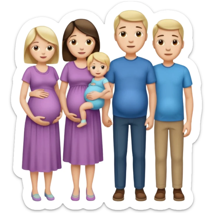 I want a couple. The wife is pregnant. Both the husband hand wife family are stand behind them. No kids sticker