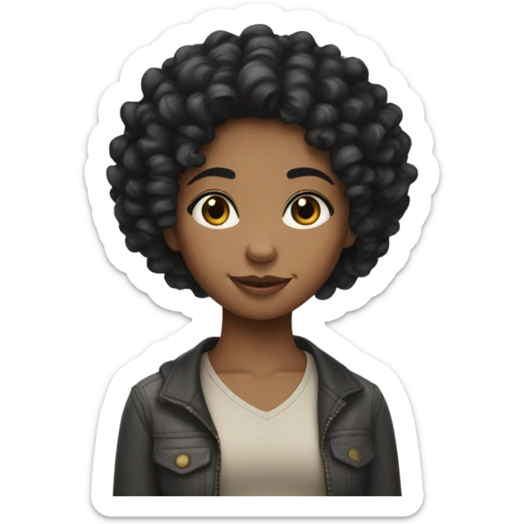 Curly hair girl black hair and white skin sticker