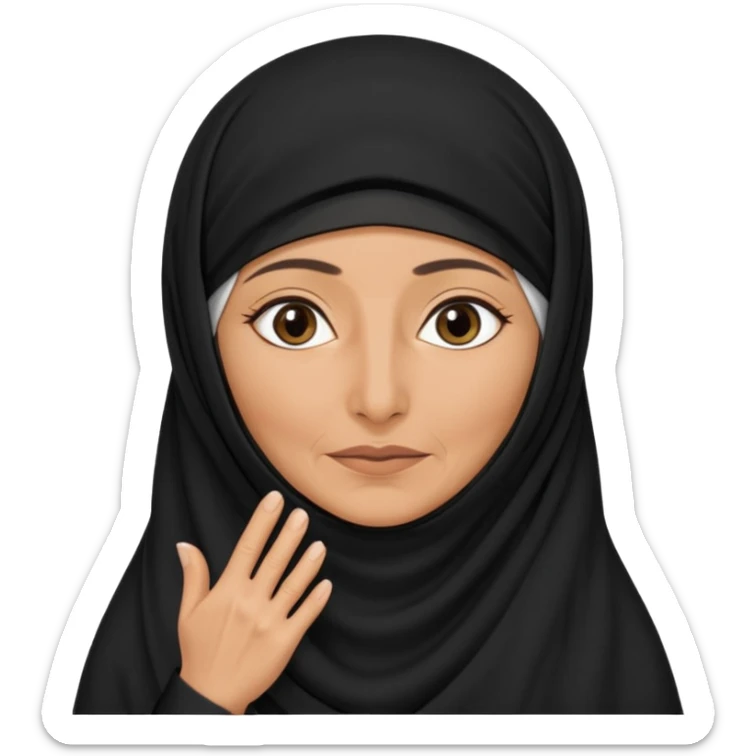 an old emirati women wearing traditional cloths covers her face with burg'a a;; the cloths and burqa'a are black no accessories sticker