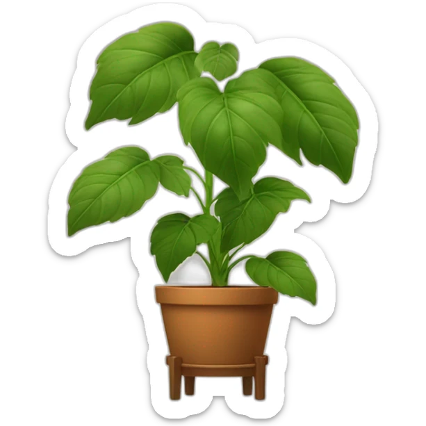 plant with big stems and big leaves in a brown flower pot on a stand in golden with four feet sticker