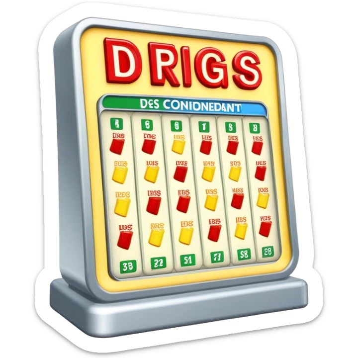 A ‘the price is right’ display that says ‘Drugs or condiment?’ Instead of prices or numbers  sticker